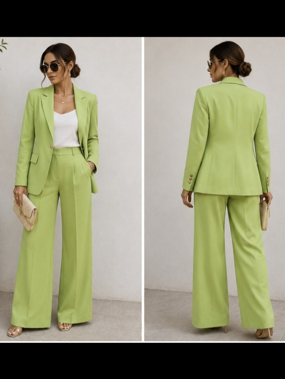 AUTHENTIC LORO PIANA | ITALIAN LUX Piana Lime-Green High-Waist Wide-Leg Trousers